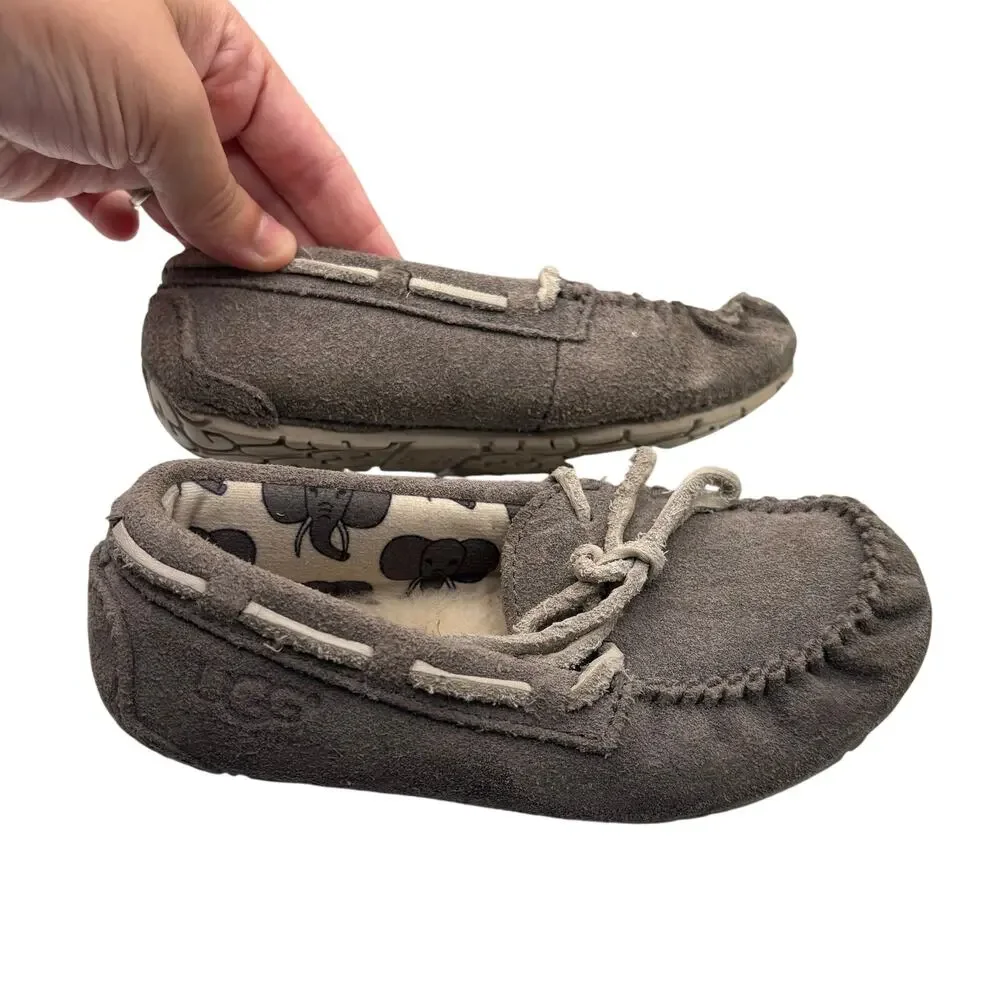 Ugg Size 10 Gray Moccasin Slippers Soft Shearling Lined Casual Comfort Warm Cozy